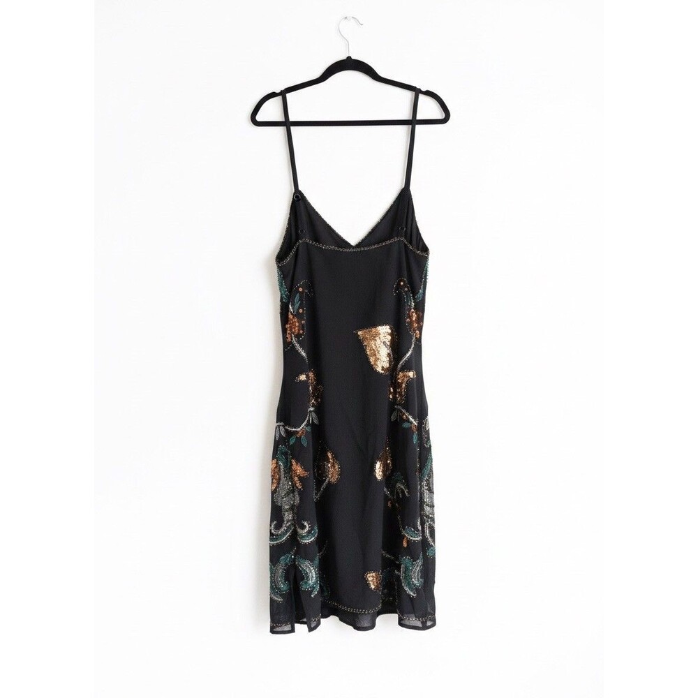 Vtg Nasty Gal Womens Y2K Beaded Whimsigoth Mini Dress Size 2 Black Gold Romantic - Picture 2 of 4